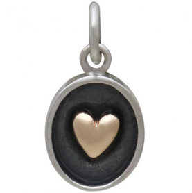 Sterling Silver Shadow Box Charm with Bronze Heart