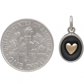 Sterling Silver Shadow Box Charm with Bronze Heart