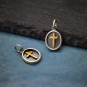 Sterling Silver Shadow Box Charm with Bronze Cross 16x9mm