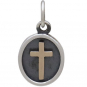 Sterling Silver Shadow Box Charm with Bronze Cross 16x9mm