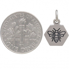 Sterling Silver Hexagon Charm with Etched Bee 