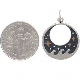 Sterling Silver Wave Charm with Bronze Stars 23x17mm