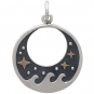 Sterling Silver Wave Charm with Bronze Stars 23x17mm