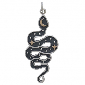 Silver Snake Pendant with Bronze Moon and Stars 38x15mm