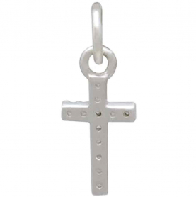 Sterling Silver Cross Charm with Clear Nano Gems 16x6mm
