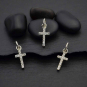 Sterling Silver Cross Charm with Clear Nano Gems 16x6mm