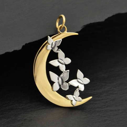 Bronze Moon Charm with Silver Butterfly Cluster 28x16mm