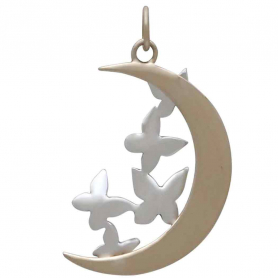 Bronze Moon Charm with Silver Butterfly Cluster 28x16mm