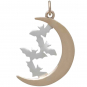 Bronze Moon and Charm w/ Sterling Silver Flying Bats Back View