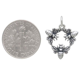Sterling Silver Triple Bee Charm with Dime
