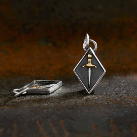 Mixed Metal Sword Shadow Box Charm 21x10mm