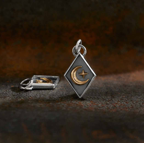 Mixed Metal Star and Moon Shadow Box Charm 21x10mm