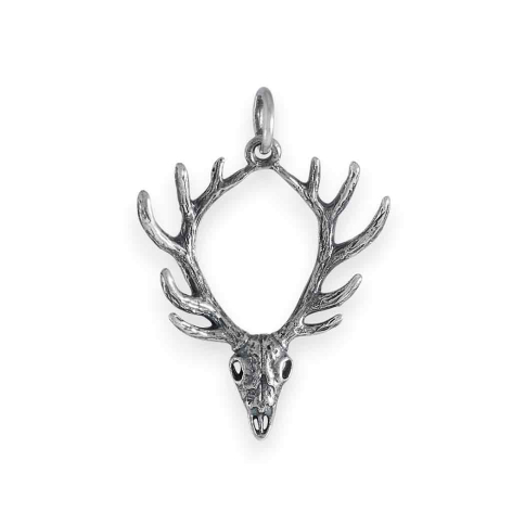 Nina Designs Sterling Silver Deer Skull with Antlers Pendant 26x19mm