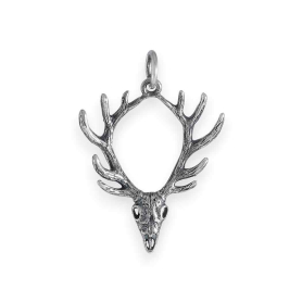 Sterling Silver Deer Skull with Antlers Pendant 26x19mm