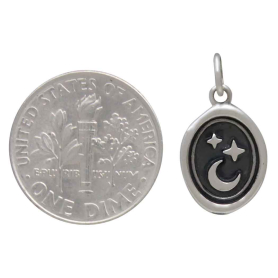 Sterling Silver Wax Seal Star And Moon Oval Charm with Dime
