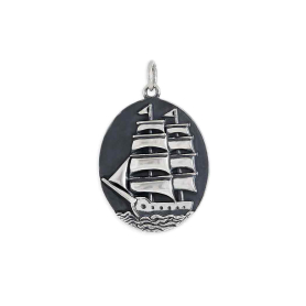 Sterling Silver Pirate Ship Pendant 27x18mm