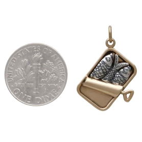 Sterling Silver and Bronze Sardine Can Charm with Dime
