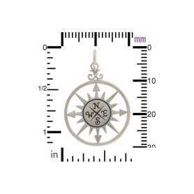 Sterling Silver Compass Rose Pendant 30x20mm