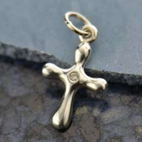 Sterling Silver Cross Charm with Genuine  Diamond 19x10mm
