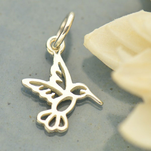 Ciondolo Piccolo Colibrì In Argento Sterling 925 – Charm Uccello In Miniatura, Gioiello Artigianale Da Femmina