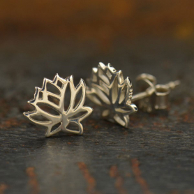 Sterling Silver Stud Earrings - Openwork Lotus 9x9mm