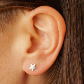Sterling Silver Stud Earrings - Star and Moon 7x5mm