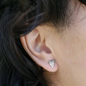 Sterling Silver Shark Tooth Post Earrings 9x8mm