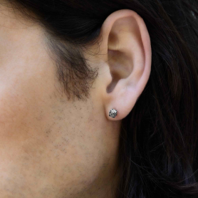 Sterling Silver Dice Earring on Ear