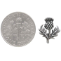 Sterling Silver Dimensional Thistle Post Earrings next to dime