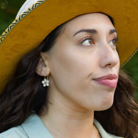 Mixed Metal Dimensional Cherry Blossom Hook Earrings on model