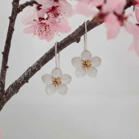 Mixed Metal Cherry Blossom Earring on floral background