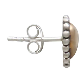 Mixed Metal Puffy Heart Post Earrings Granulated Trim Side View