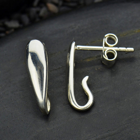 Silver Stud Earring Teardrop with Loop 14x4mm