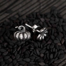 Sterling Silver 3D Pumpkin Post Earrings 8x8mm