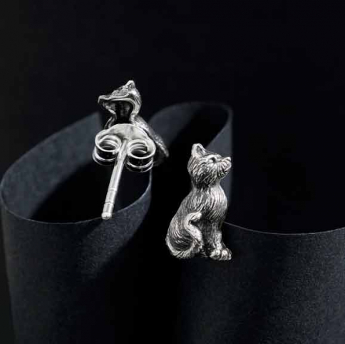 Sterling Silver 3D Sitting Kitty Post Earring