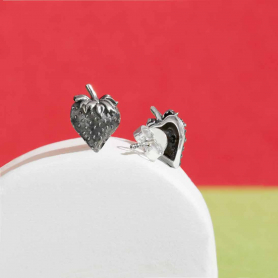 Sterling Silver Strawberry Post Earrings 10x7mm