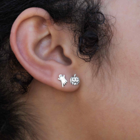 Ghost and Pumpkin Post Earring on Ear