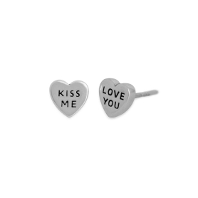 Silver Candy Hearts Post Earrings - Love You & Kiss Me 7x7mm