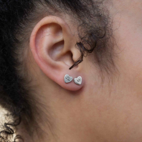Silver Candy Hearts Post Earrings - Be Mine & XO 7x7mm on model