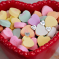 sweet heart earrings in candy dish