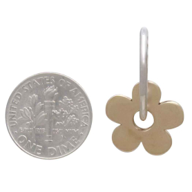 Sterling Silver 19mm Huggie Hoops with Bronze Flower Dangle with Dime