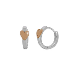 Silver Huggie Hoops with Bronze Heart on the Front 12x5mm