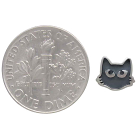Sterling Silver Black Cat Face Post Earrings with Dime