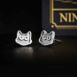 Sterling Silver Black Cat Face Post Earrings 7x8mm