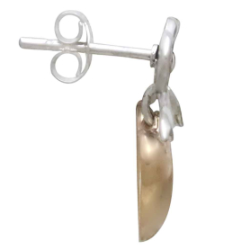 Silver Bow Post Earrings with Bronze Heart Dangle Side View