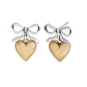 NinaDesigns Silver Bow Post Earrings with Bronze Heart Dangle 18x14mm