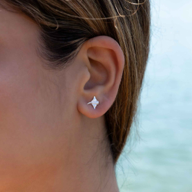 Sterling Silver Manta Ray Post Earrings on ear