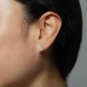 Sterling Silver Coffin with Cross Stud Earrings on ear