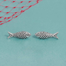 Sardine Post Earrings on blue background