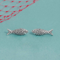 Sardine Post Earrings on blue background